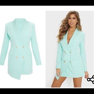 Pretty Little Thing Mint Gold Button Blazer Dress